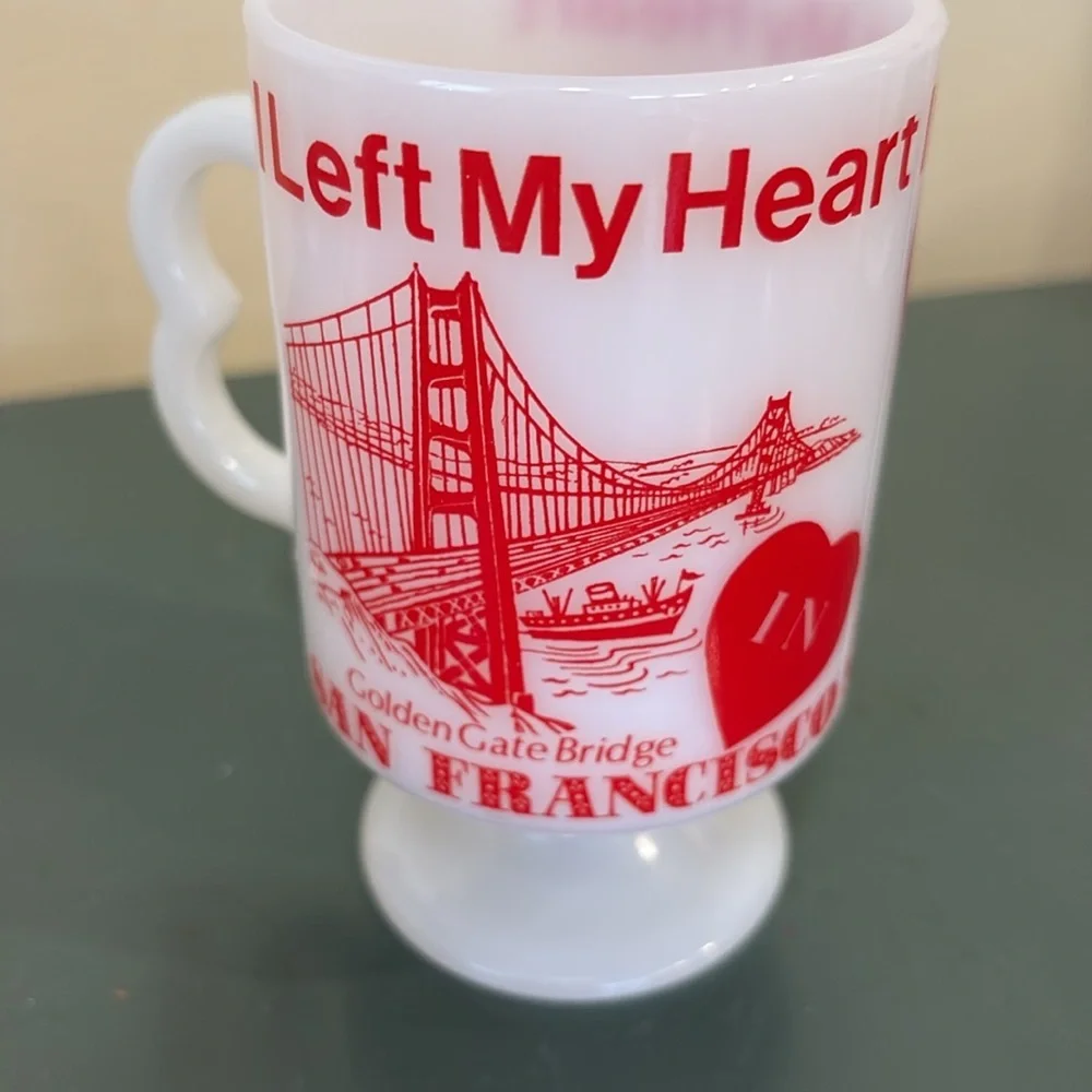 White Milk Glass ‘I Left My Heart In San Francisco’ Pedestal Mug